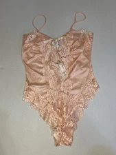 Vintage Alana Gale Pink Satin Lace Teddy Lingerie Bodysuit Sexy Size S/M