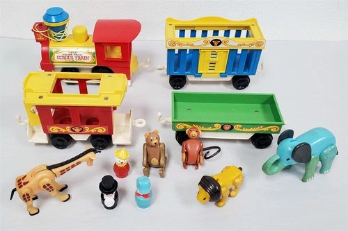 Z-627 VINTAGE 1970'S FISHER-PRICE LITTLE PEOPLE PLAY FAMILY CIRCUS TRAIN SET!