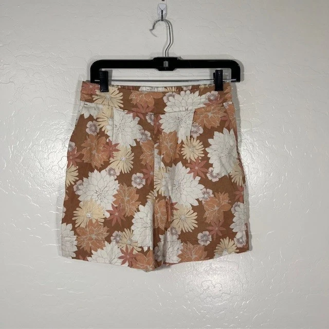 Faherty Shorts Womens Size Small Sands Floral 100% Linen High Waist Pockets