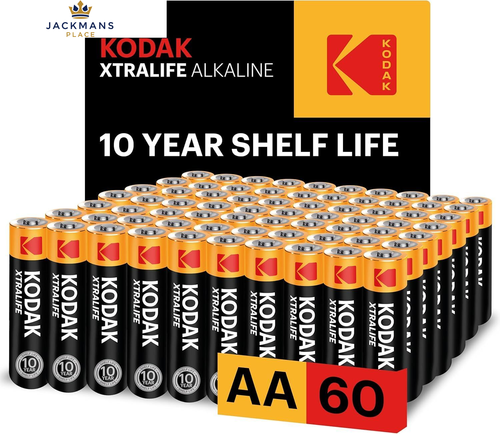 Kodak Xtralife 60-Pack AA Batteries, Double A Alkaline Battery Pack, 1.5V,...