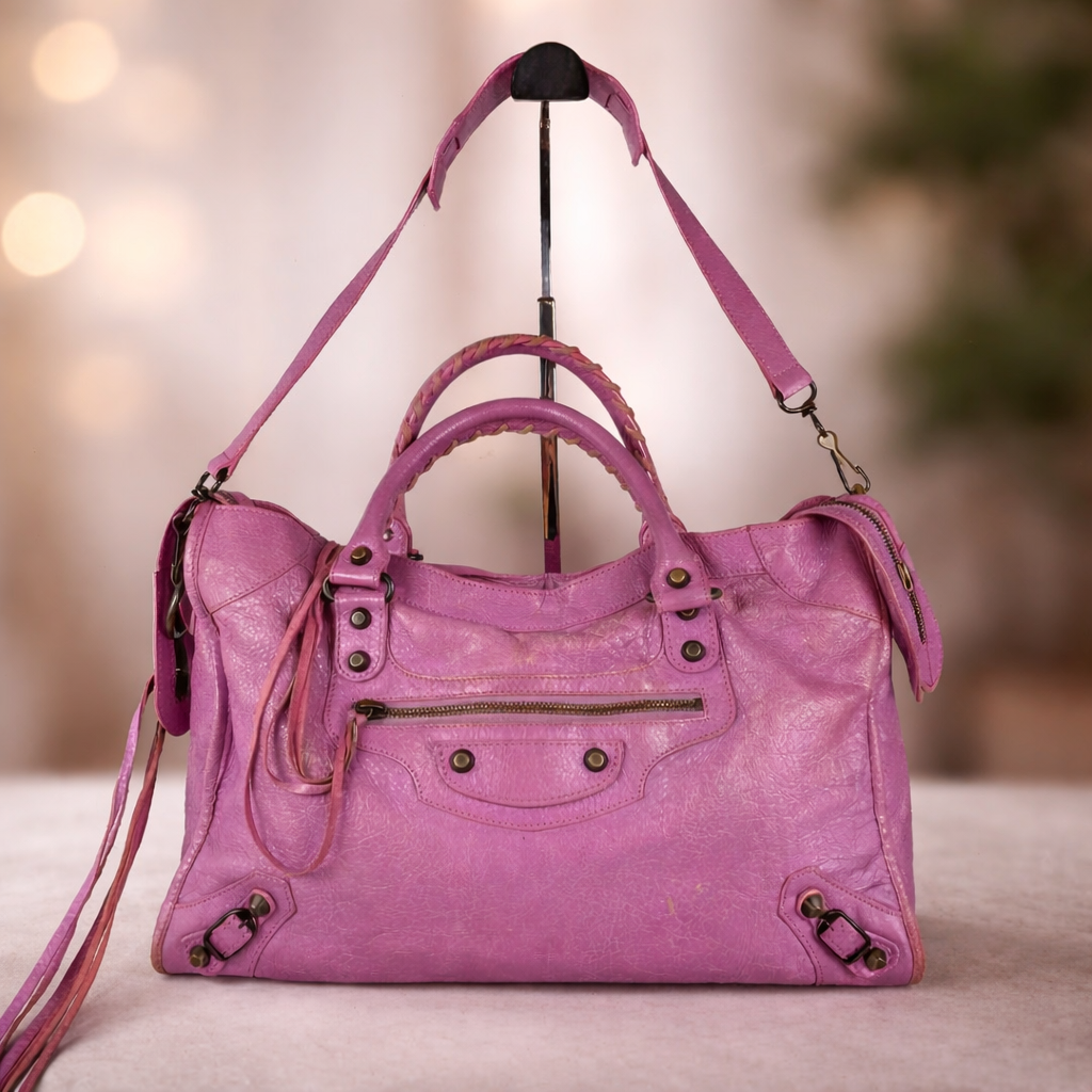 Balenciaga City Bag Vintage Pink Leather 2Way Shoulder Barbie