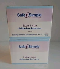 2 Boxes SafeNSimple SNS00644 XL Adhesive Remover 4"x4-3/4" Moist Wipes Exp. 2025
