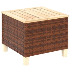 Outdoor Garden Side Table Accent Table PE Rattan with Wood Top Stable Brown