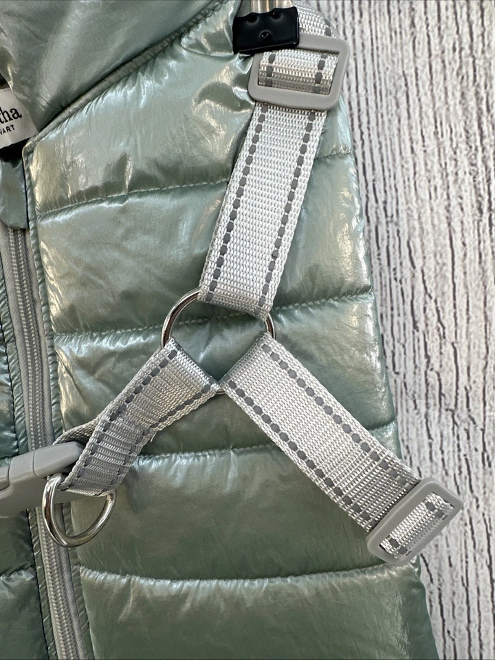 Abrigo para perro Martha Stewart GRANDE verde iridiscente arnés chaqueta acolchada polar Foto 4 de 4