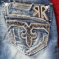 Mens Rock Revival Rhett Jean Shorts Size 36 Jorts Ripped Design Concert Rockstar