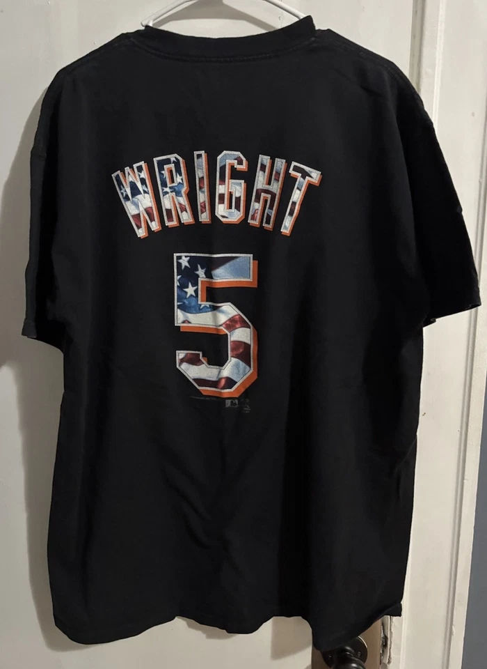 2007 David Wright New York Mets Jersey T-Shirt Black American Flag Letters SZ XL - Image 4 of 4