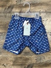 Boys 2/3 Class Club Swim Trunks Shark Print Blue Pockets New