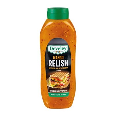 Develey Mango Relish stückige Snacksauce Plastikflasche 875ml