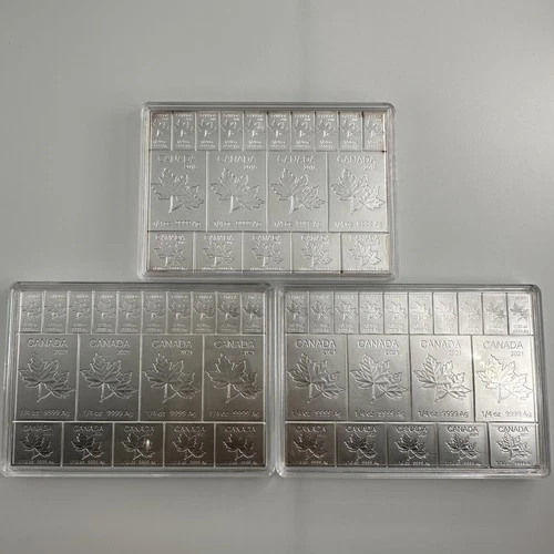Lot of 3 RCM MapleFlex Silver Bars 2 oz .9999 Fine (2018 & 2021) 6 oz Total
