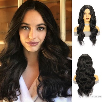 Hand Tied Small Lace Middle Part Long Curly Wig Heat Resistant Fiber For Women