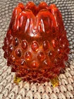Vintage Fenton Art Glass Orange Amberina Hobnail Footed Rose Bowl Vase