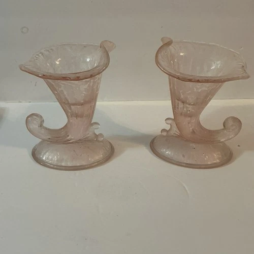 Fenton Pink Cornucopia Vases Set Of 2