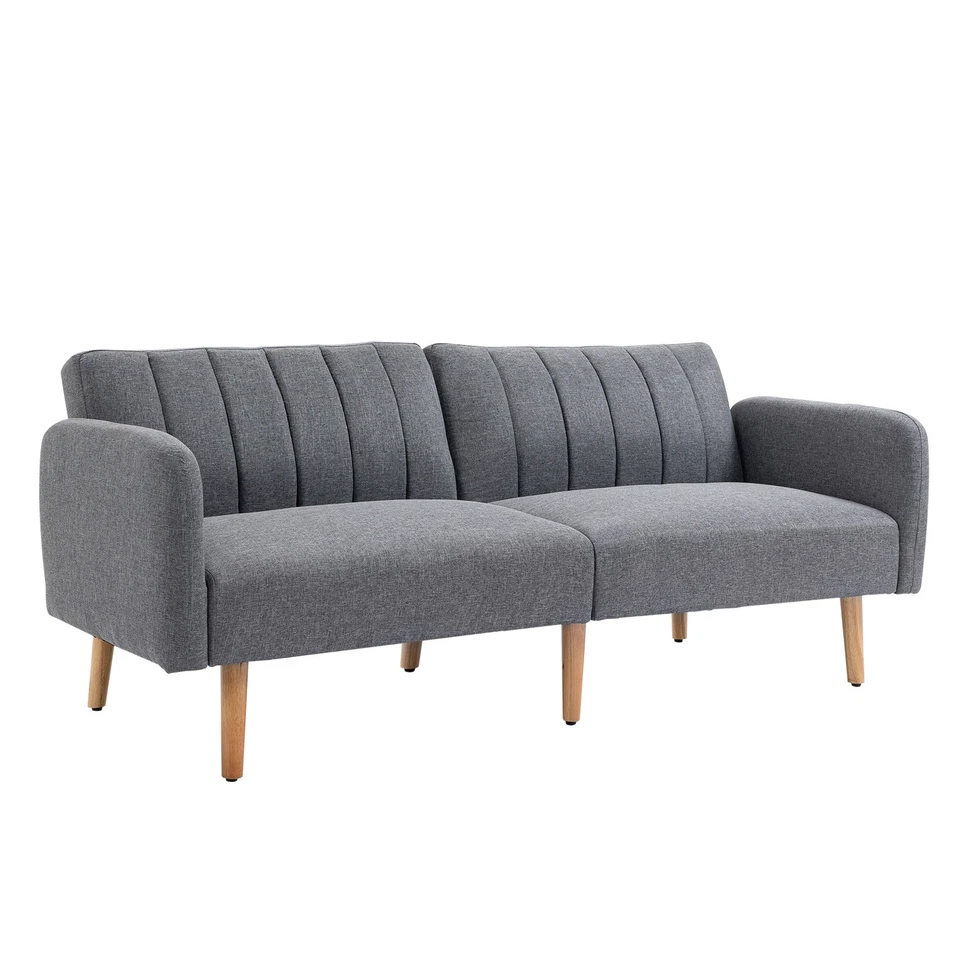 HOMCOM Schlafsofa Klappsofa 2-Sitzer Stoffsofa Sofa mit Schlaffunktion Grau - Bild 3 von 4