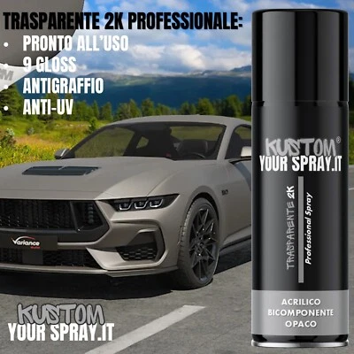 KUSTOMYOURSPRAY Bomboletta spray Trasparente opaco 2k bicomponente per carrozzeria