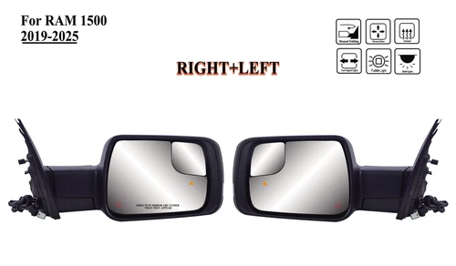 Pair Right and Left Side Door Mirror Power and Heated for 2019 to 2025 RAM 1500