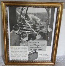 Vintage Framed Large 9 x 11 Advertising- Cine Kodak Eight- Movie Camera- Dog
