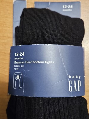 Baby GAP Toddler Girl Brannan Bear Bottom Ribbed Knit Tights Black Size 12-24M