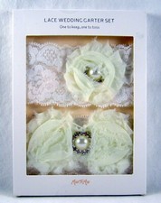 NEW MISS TO MRS Lace Wedding Garter Set of 2 IVORY WHITE