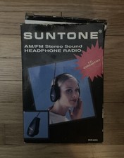 Vintage Suntone RR405 Black AM/FM foldable Headphone Radio w/manual Open box