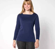 Denim & Co. Essential Interlock Square Neck Top Navy Blue 1X A630301