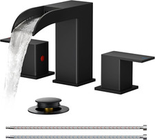 Matte Black Waterfall 3-Hole Bathroom Faucet with Pop-Up Drain Supply Lines