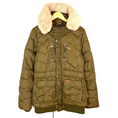 KHUJO Women's Puffer Jacket Size XL Insulated Olive Green Faux