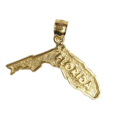New 14k Yellow Gold Florida State Map Pendant