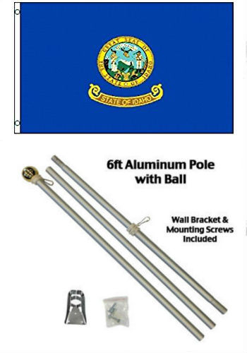 3x5 State of Idaho Flag Aluminum Pole Kit Gold Ball Top 3'x5' - Picture 1 of 1