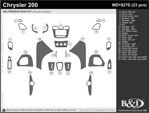 CHRYSLER 200 CONVERTIBLE WOOD DASH KIT DELUXE 23 PIECES 2011-2014 - Bild 2 von 9