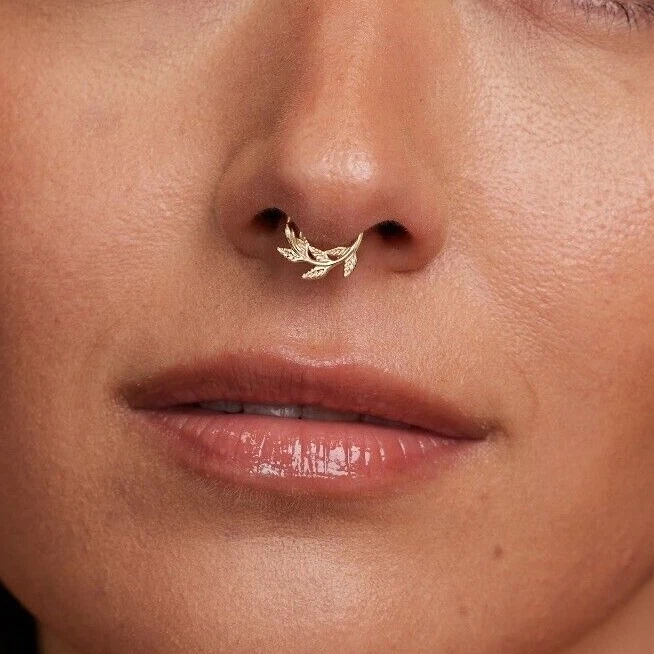 14K REAL Solid Gold Laurel Leaves Hoop Septum Ear & Nose Ring Piercings 16G 18G - Image 3 of 4