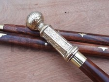 Victorian Handle Brass Wood Walking Stick Cane Antique Vintage Designer Gift