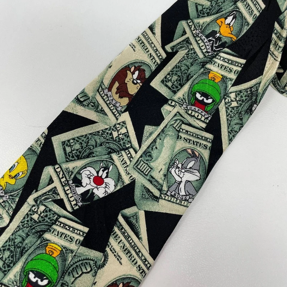 Corbata vintage Looney Tunes verde 100 % seda vintage años 90 novedad Foto 4 de 4