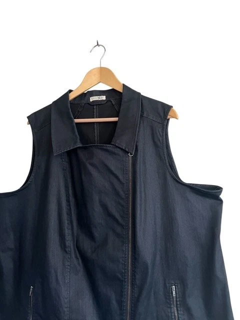 Eileen Fisher 尺寸 3X Plus 黑色涂层帆布不对称全拉链口袋背心 — 第 2/4 张图片