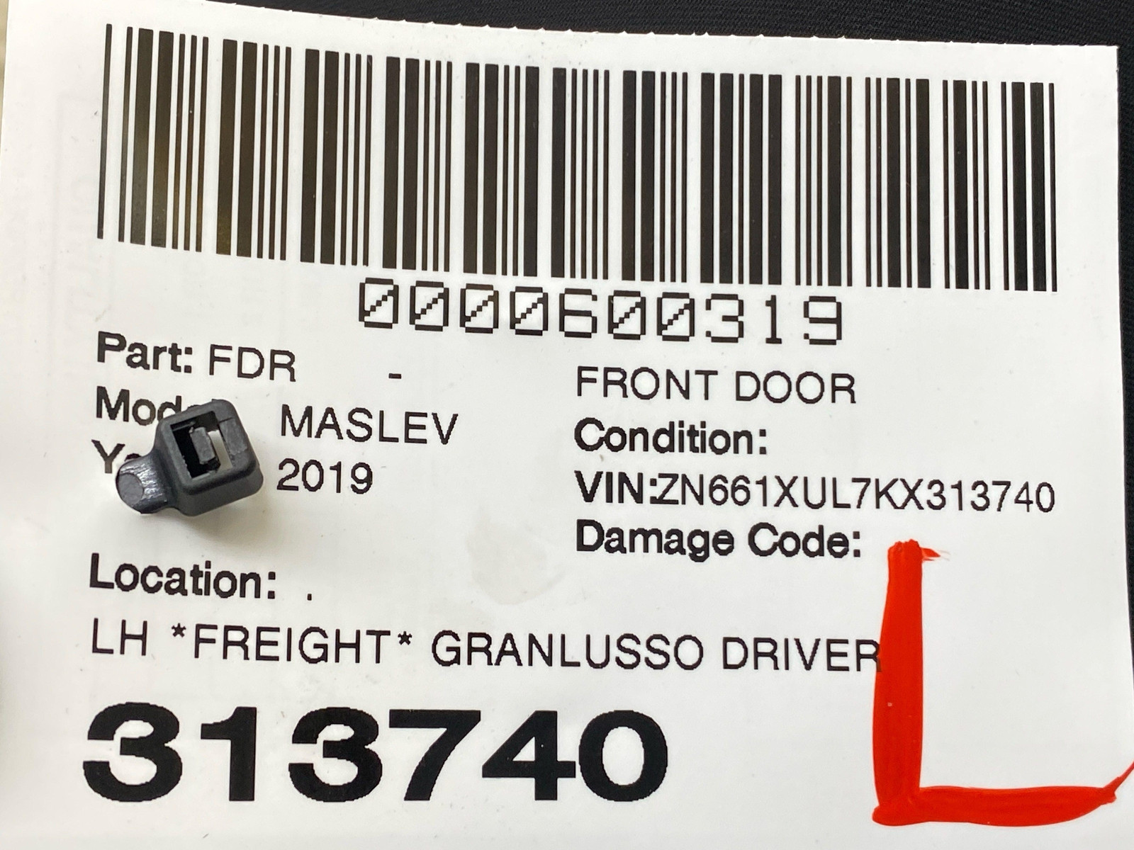 2017-2024 MASERATI LEVANTE OEM DRIVER LEFT FRONT DOOR SHELL NERO RIBELLE (815)