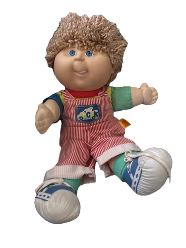 VTG Cabbage Patch Kid Doll Blue Eyes Blonde Hair Tongue Out CPK Clothes
