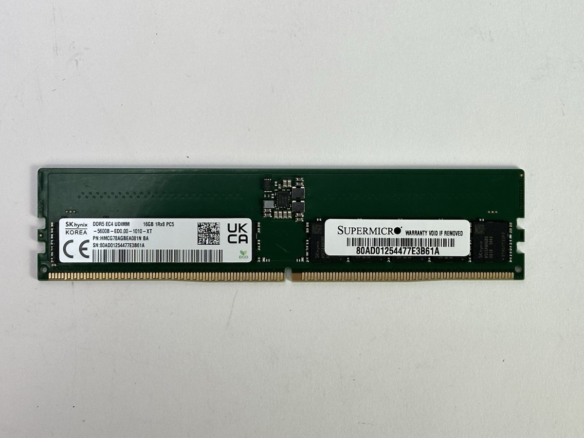 メモリー SK hynix DDR5 UDIMM 16GB PC5-5600B Supermicro SK Hynix DDR5 1x 16GB 1Rx8 PC5-5600B-E ECC EC4 UDIMM