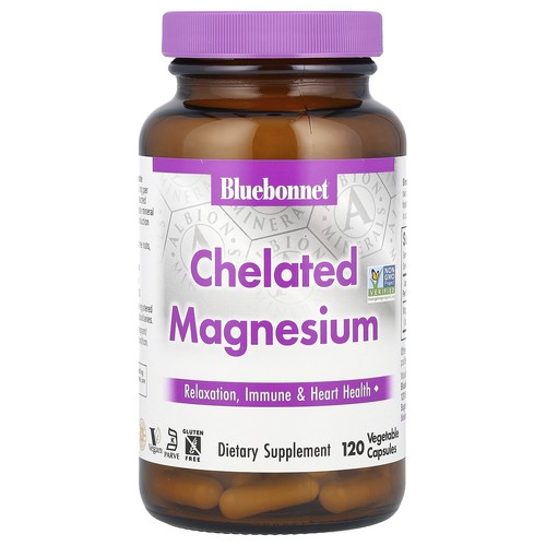 Bluebonnet Nutrition Chelated Magnesium 120 Veggie Caps Egg-Free, Fish Free,