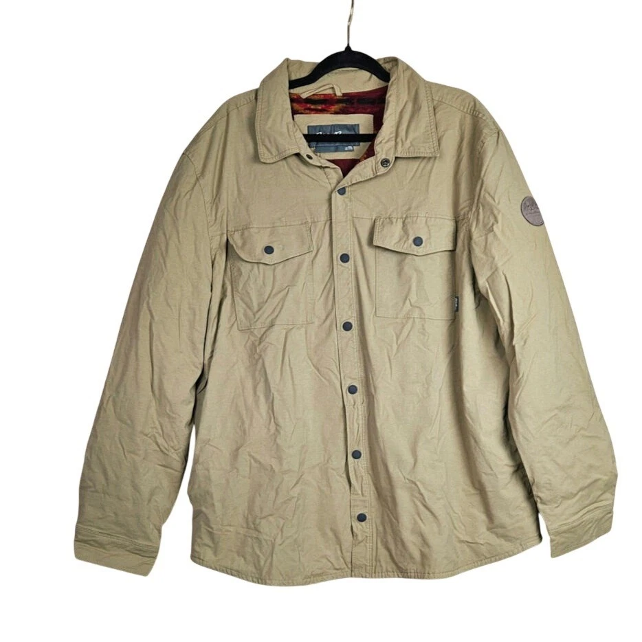 Eddie Bauer Khaki Brown Aztec Blanket Fleece Lined Snap Button Jacket Mens XXL