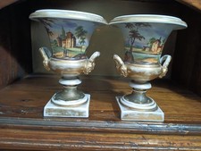 ANTICA COPPIA VASI CERAMICA DECORATI STILE IMPERO, FRANCESE, FINE '800