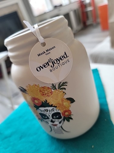 Day of the Dead Skull Overjoyed Boutique Mask Mason Vase Floral Planter Jar Nwt - Picture 3 of 6
