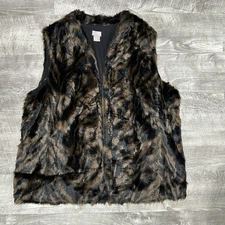 Chicos Faux Fur Vest Women Size XL (3) Mob Wife Animal Print Glam Maximalist Lux