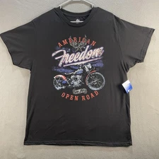 American Freedom Shirt Mens XL Black Open Road Motorcycle Patriotic Tee USA Flag
