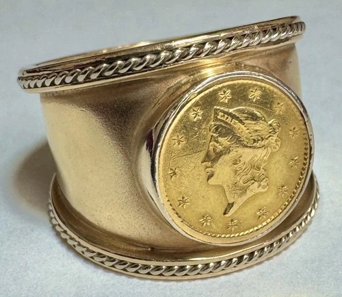 Custom 1851 O Gold $1 Princess Dollar Coin w/ 14k Ring Bezel Size 10.75 ~ 11.74g