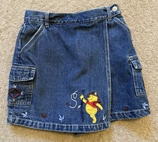 Vintage 90s Disney Denim Winnie the Pooh Skort. Girls Size L 10/12