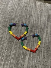 FUN FULL Lightweight MULTI -COLORED HEART HOOP EARRINGS OVER SiZED FLIRTY NEW