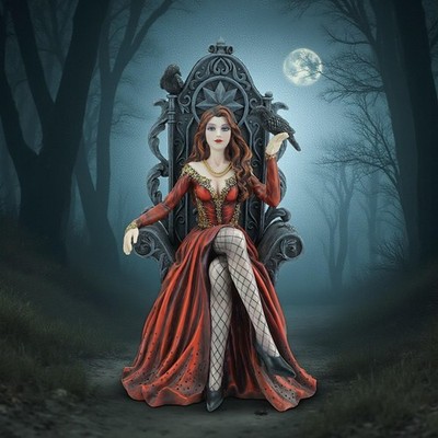Gothic Rabenkönigin Figur Fantasy Dame auf Thron Resin Statue 30 cm Ornament