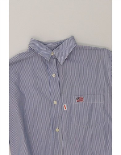 POLO RALPH LAUREN Womens Shirt UK 14 Medium Blue Pinstripe Cotton BB09 - Picture 3 of 4