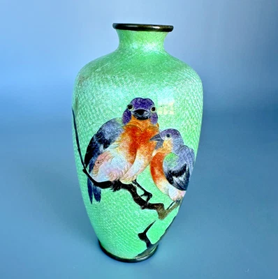 Antique Japanese Ginbari Cloisonne Meiji Period 4.5" Green Vase Signed! - Image 1 of 4