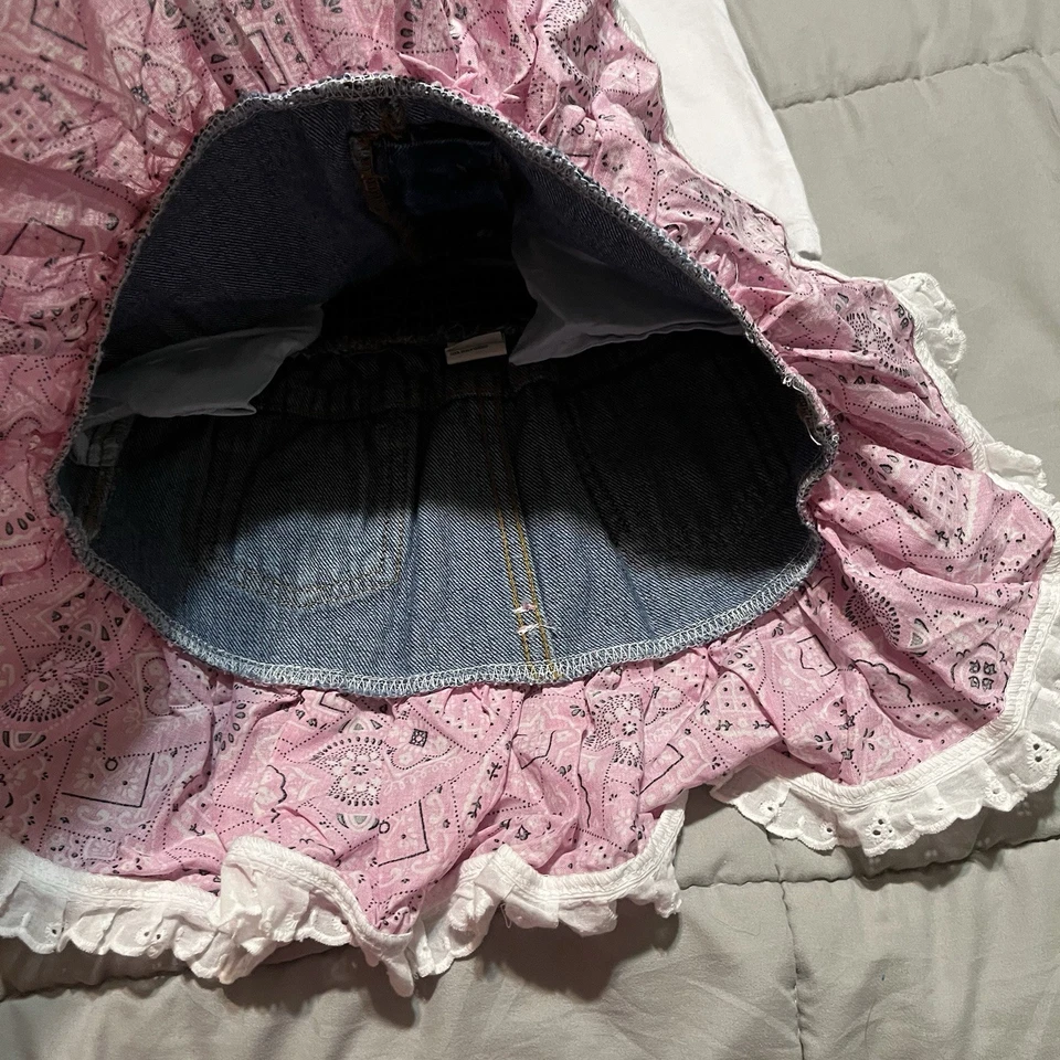 Kiddie Korral 6 Western Wear Bandana Cowboy Boots Denim Jean Skirt Top Set Pink - Image 4 of 4