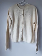 VINTAGE RAFAELLA ANGORA CARDIGAN Cream BEADED COTTAGE Women Size M